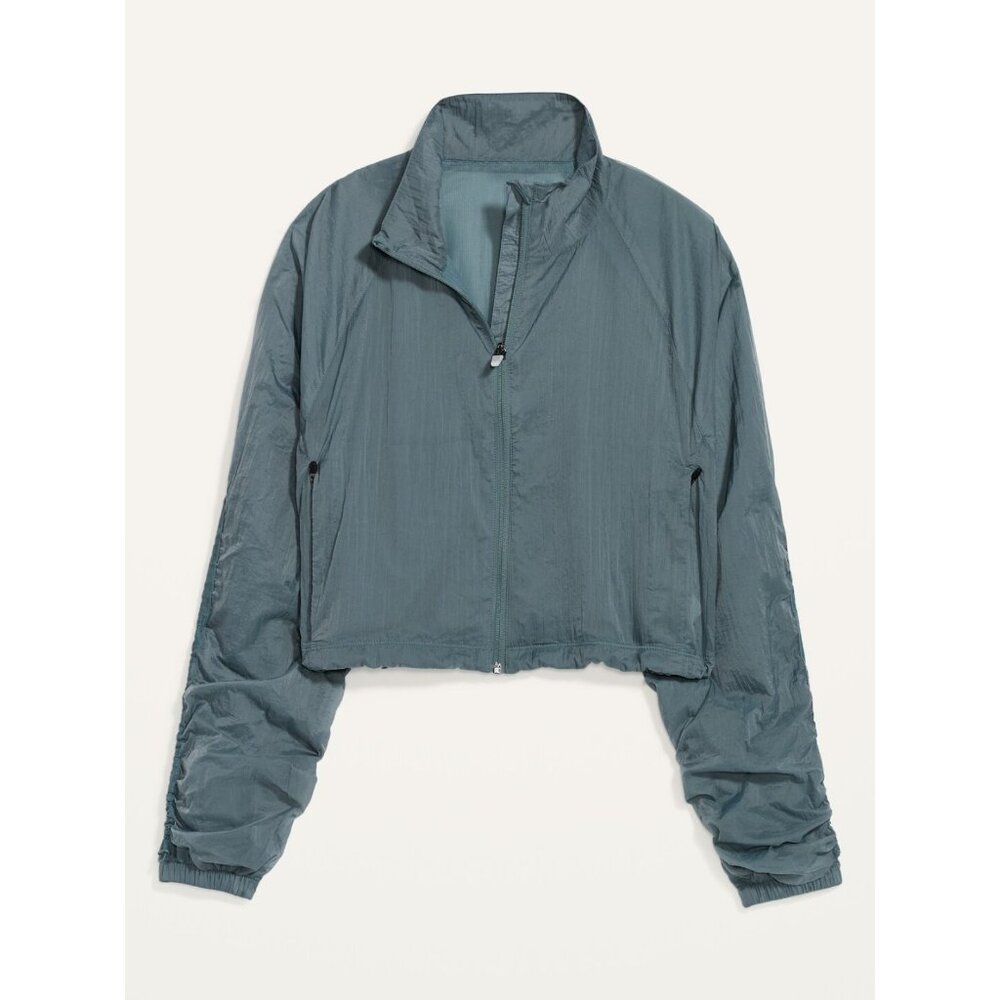 Go-H20 Cropped Lightweight Water-Repellent Run Jacket Ruched Sleeves sz S